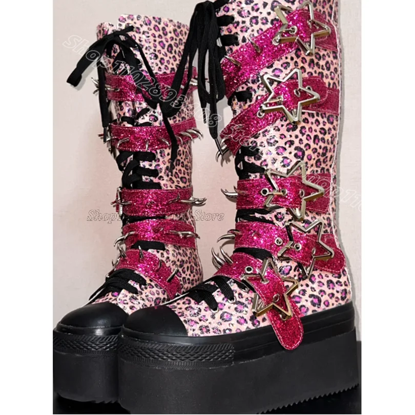 Glitter Rivet Star Buckle Boots Round Toe Lace up Splicing Women Fashion Autumn Casual Punk Style Boots 2024 Zapatos Para Mujere
Glitter Rivet Star Buckle Boots Round Toe Lace up Splicing Women Fashion Autumn Casual Punk Style Boots 2024 Zapatos Para Mujere