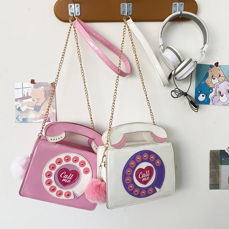 Telephone Shape Gilrs Shoulder Bag Fashion Laser Mirror Surface School Bag PU Contrast Color Handbag Personality Crossbody Bags
Telephone Shape Gilrs Shoulder Bag Fashion Laser Mirror Surface School Bag PU Contrast Color Handbag Personality Crossbody Bags