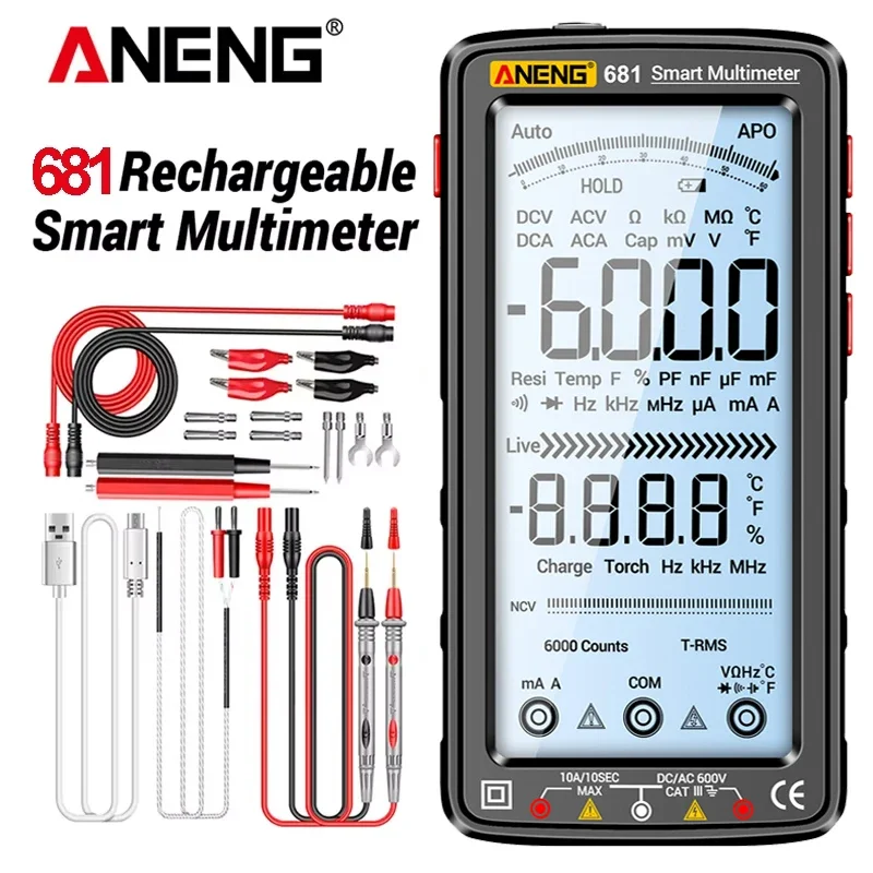 ANENG 681 Digital Multimeter Rechargable Professional Non-contact Voltage Tester AC/DC Voltage Meter LCD Screen Current Tester
ANENG 681 Digital Multimeter Rechargable Professional Non-contact Voltage Tester AC/DC Voltage Meter LCD Screen Current Tester