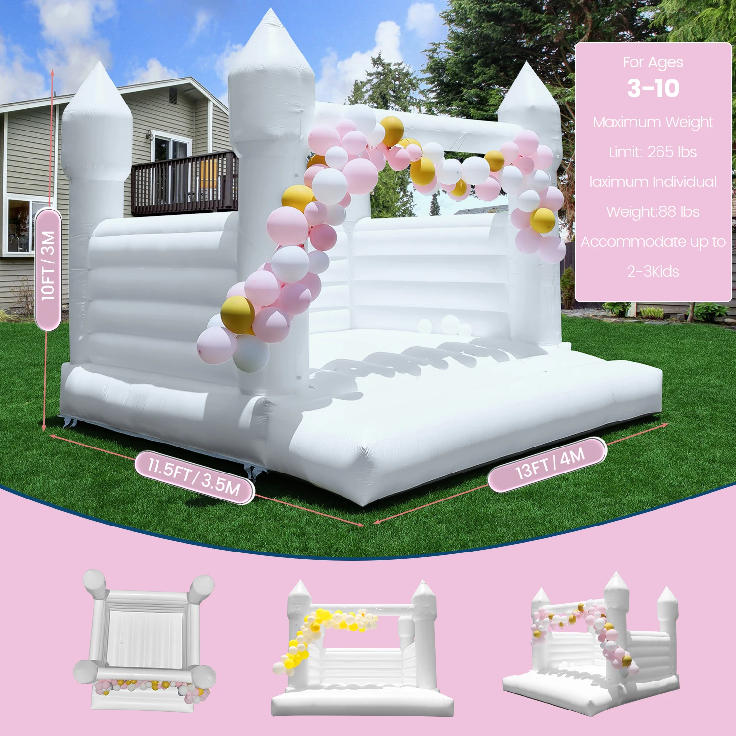 13ft PVC White Inflatable Castle Indoor And Outdoor Trampoline, Balloon And Blower (1100W), Suitable for Weddings, Parties, And
13ft PVC White Inflatable Castle Indoor And Outdoor Trampoline, Balloon And Blower (1100W), Suitable for Weddings, Parties, And