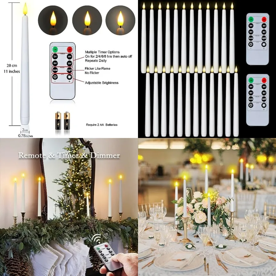 11 Inch White LED Taper Candles, 24 Pcs Flameless Taper Candles with Remote Timer Dimmer, Plastic Battery Operated Candlesticks
11 Inch White LED Taper Candles, 24 Pcs Flameless Taper Candles with Remote Timer Dimmer, Plastic Battery Operated Candlesticks