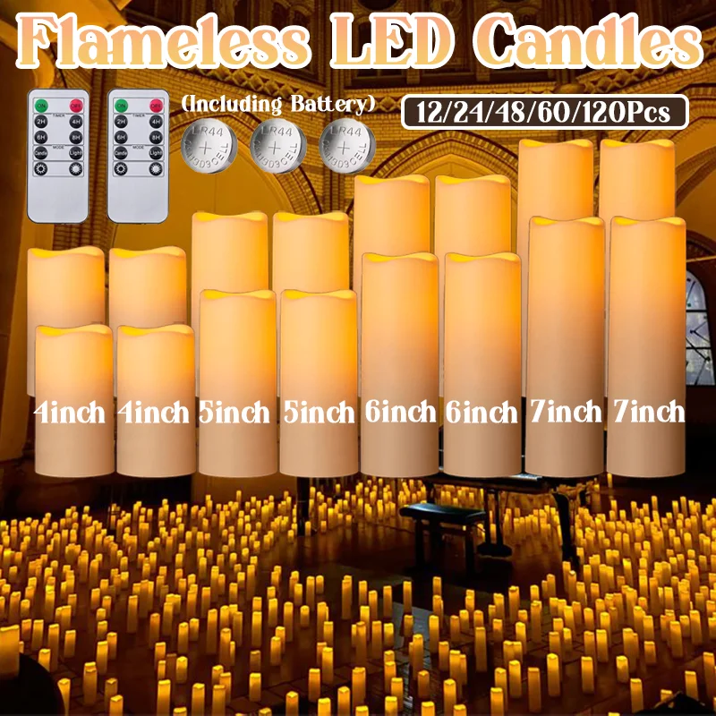 12-120PCS Wedding LED Battery Candles with Remote Timer Led Flameless Candles Battery Operated for Home Decor, Outdoor Party
12-120PCS Wedding LED Battery Candles with Remote Timer Led Flameless Candles Battery Operated for Home Decor, Outdoor Party