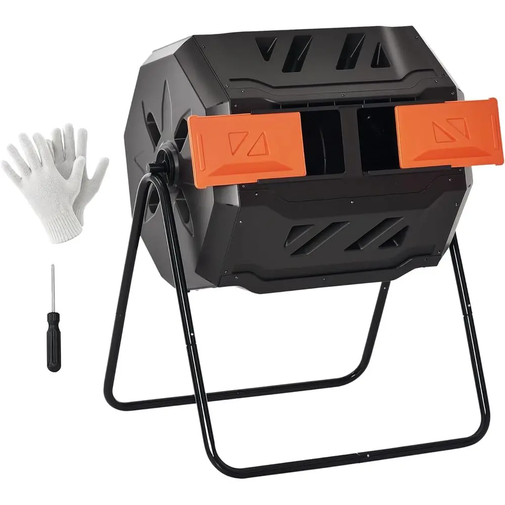 43 Gallon Dual Chamber Rotating Outdoor Compost Bin, 360° Tumbler, Orange
43 Gallon Dual Chamber Rotating Outdoor Compost Bin, 360° Tumbler, Orange