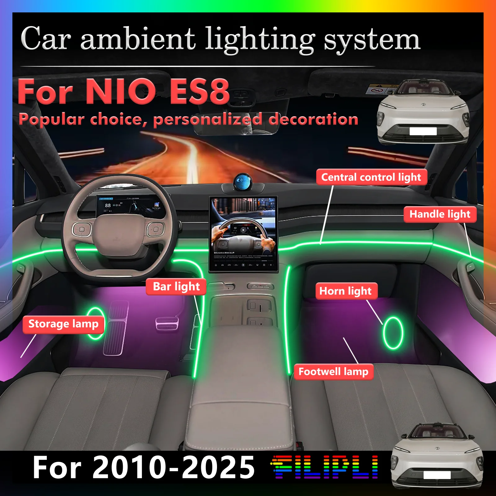 Для NIO ES8 салон автомобиля окружающее освещение RGB 64-цветный светодиодный умный пульт дистанционного управления энергосберегающий комплект ламп
Для NIO ES8 салон автомобиля окружающее освещение RGB 64-цветный светодиодный умный пульт дистанционного управления энергосберегающий комплект ламп
