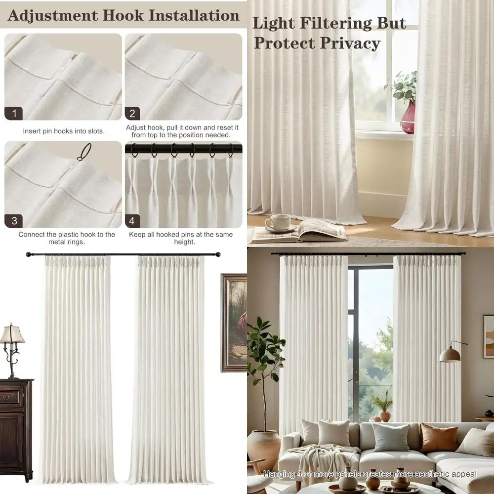 Floor-to-Ceiling 102 Inch Natural Textured Semi-Sheer Pinch Pleated Curtains with Hooks for Living Room and Bedroom
Floor-to-Ceiling 102 Inch Natural Textured Semi-Sheer Pinch Pleated Curtains with Hooks for Living Room and Bedroom