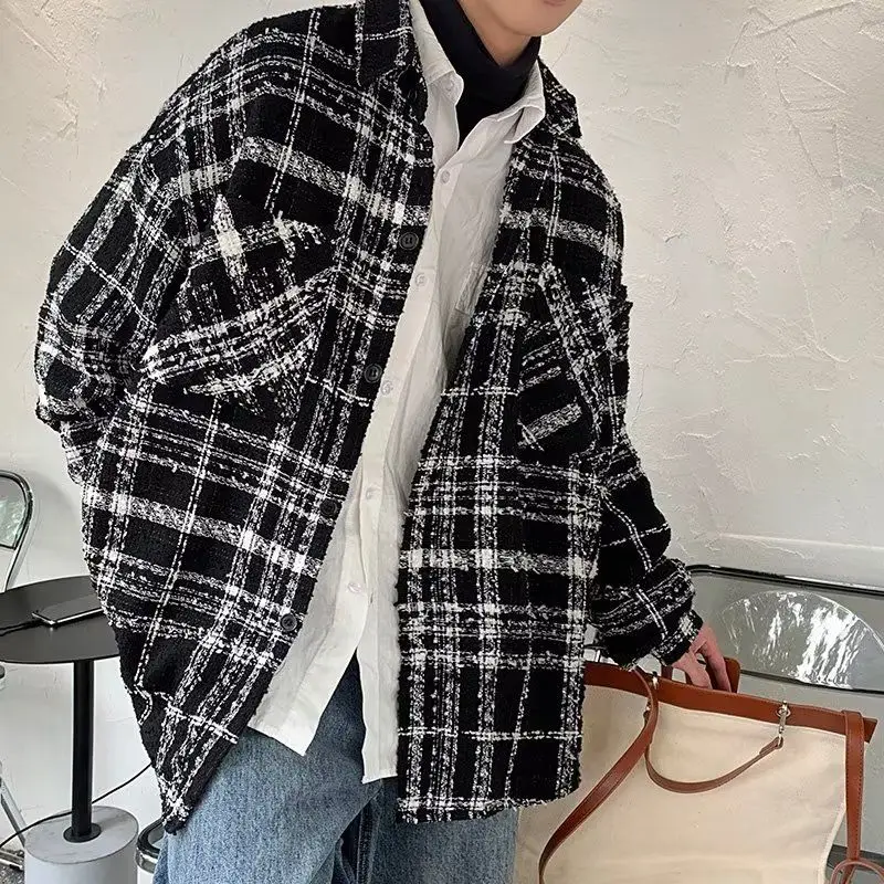 Bla White Plaid Men's Spring Jaet Little Fraance Sle Woolen Coat Couple's Outerwear Casual Loose Fit Long Sve
Bla White Plaid Men's Spring Jaet Little Fraance Sle Woolen Coat Couple's Outerwear Casual Loose Fit Long Sve