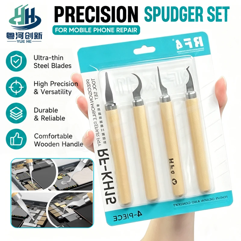 RF4 KH15 4 in 1 Precision Mobile Repair Pry Tool Set Non Slip Heat Resistant Wooden Handle for Phone Disassembly Glue Removal
RF4 KH15 4 in 1 Precision Mobile Repair Pry Tool Set Non Slip Heat Resistant Wooden Handle for Phone Disassembly Glue Removal