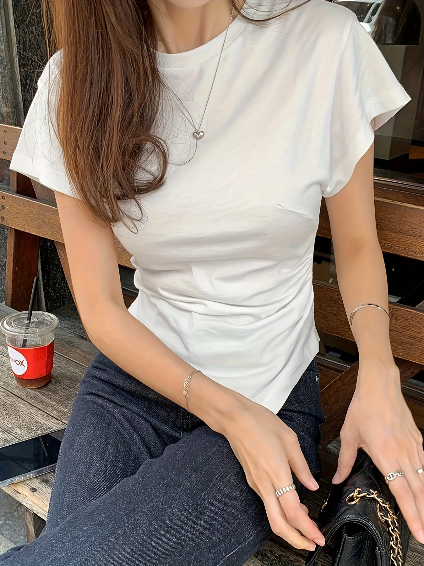 Ladies' solid color elegant elastic knitted fabric asymmetrical hem summer fashion round neck T-shirt
Ladies' solid color elegant elastic knitted fabric asymmetrical hem summer fashion round neck T-shirt