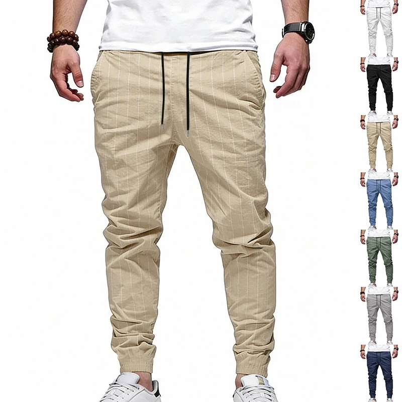 Men's linen striped pants, loose straight cuffed design, breathable, casual sports trousers
Men's linen striped pants, loose straight cuffed design, breathable, casual sports trousers