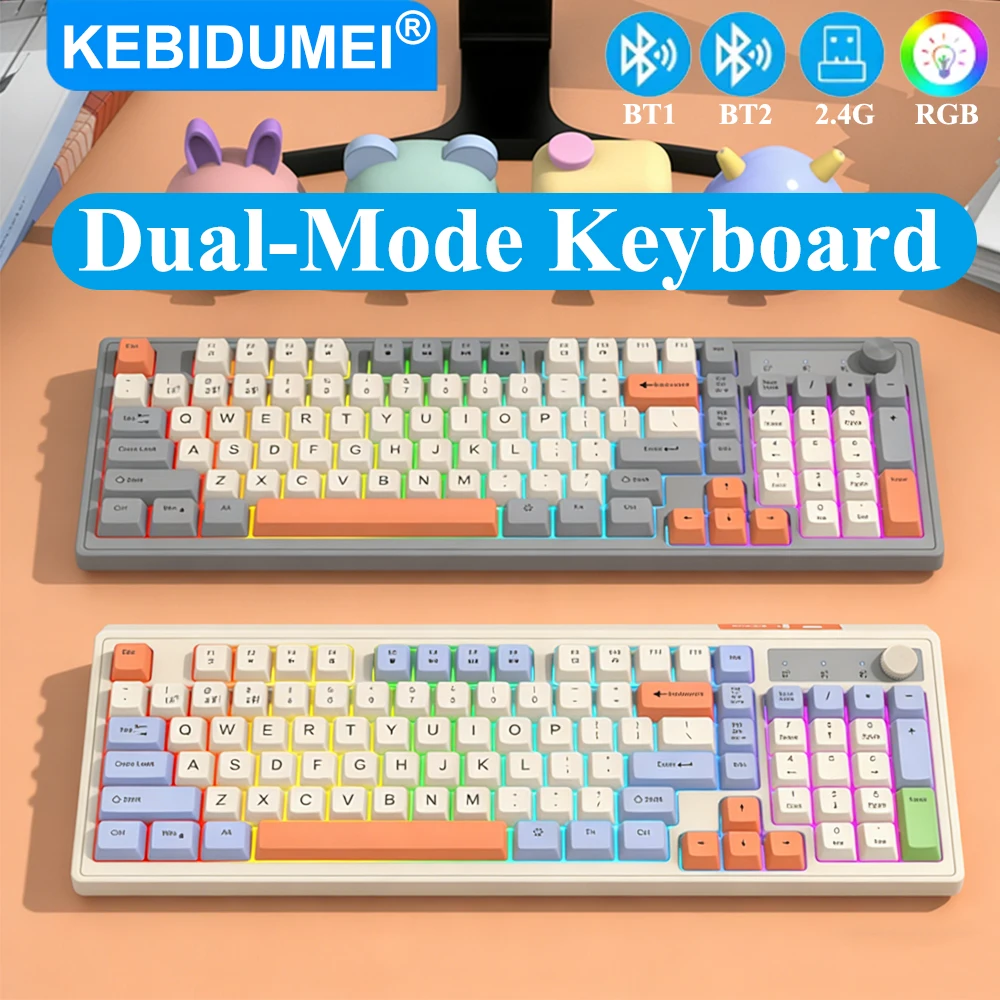 KEBIDUMEI Dual Mode Gaming Keyboard Dual Bluetooth 2.4G Wireless Keyboard With Knob RGB Backlit Rechargeable Keyboard For Laptop