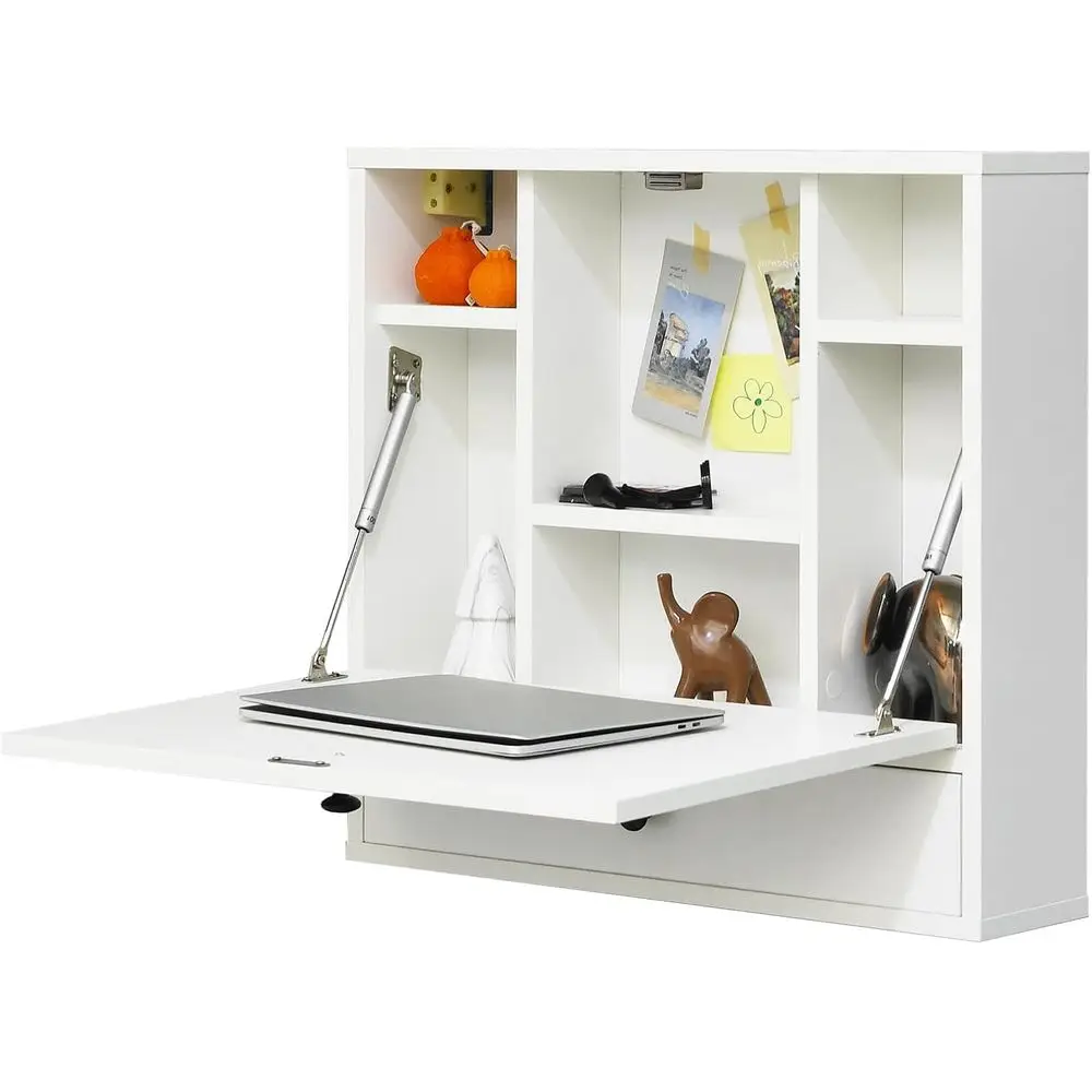 Space-Saving White Wall Desk with Storage Drawer and Shelves for Home Office
Space-Saving White Wall Desk with Storage Drawer and Shelves for Home Office