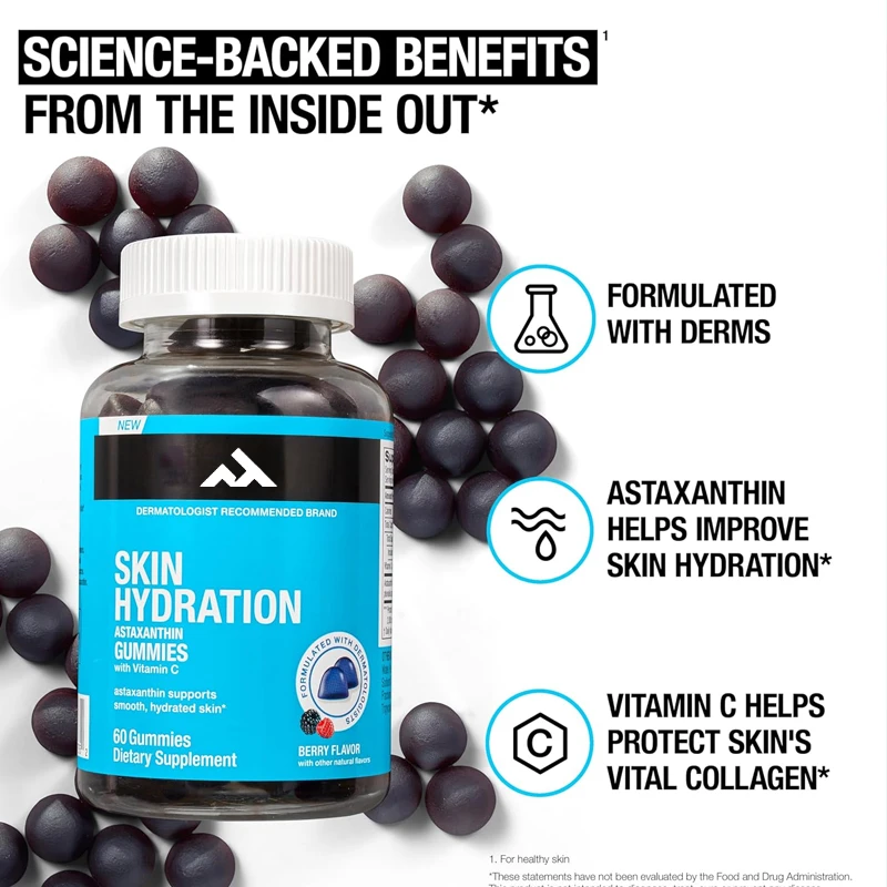 Skin Hydration: Astaxanthin Gummies Contain Vitamin C, A Moisturizing, Smooth, and Healthy Skin Care Supplement
Skin Hydration: Astaxanthin Gummies Contain Vitamin C, A Moisturizing, Smooth, and Healthy Skin Care Supplement
