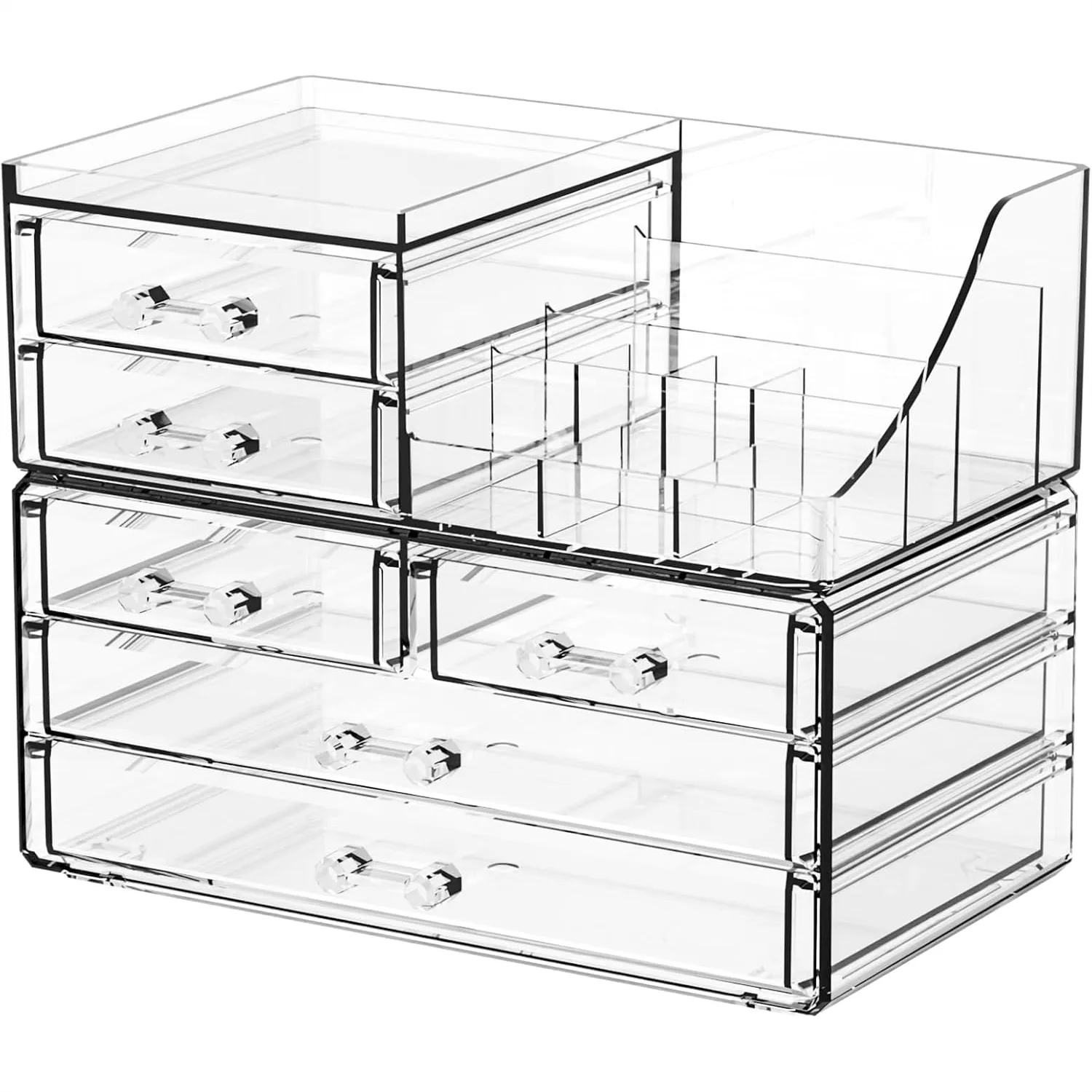 Clear Acrylic Makeup Organizer with 6 Drawers for Vanity, Bathroom, and Dresser Storage
Clear Acrylic Makeup Organizer with 6 Drawers for Vanity, Bathroom, and Dresser Storage