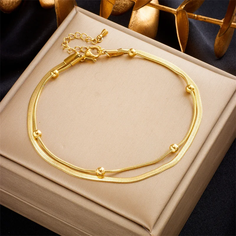18K Gold Plated Herringbone Double Layer Bracelet, Snake Chain with Beaded Details, Minimalist Stainless Steel Stackable Jewelry
18K Gold Plated Herringbone Double Layer Bracelet, Snake Chain with Beaded Details, Minimalist Stainless Steel Stackable Jewelry