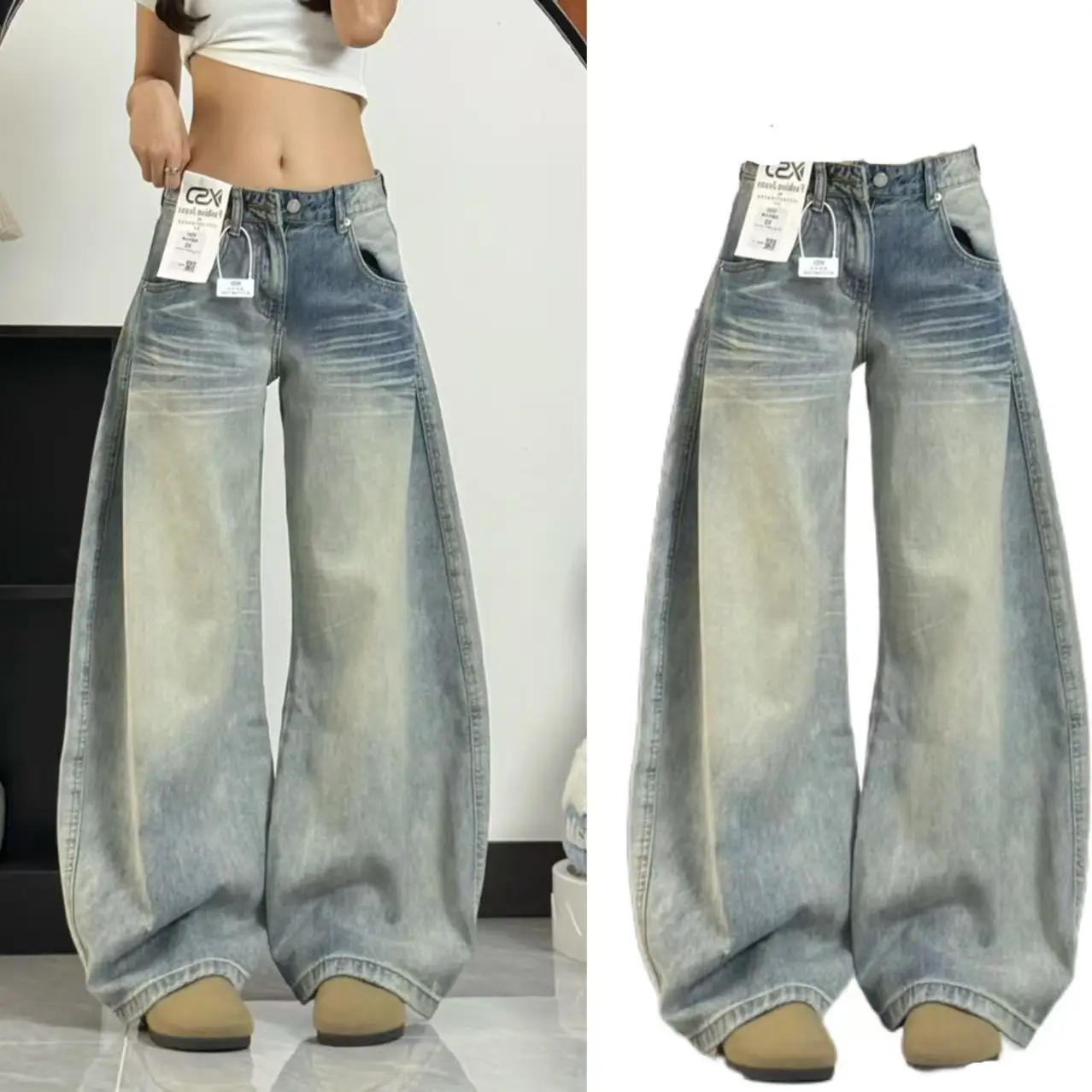 American Retro Knife Wide Leg Jeans Women's Low Waist Loose Straight Cut Floor Length Scythe Pants Autumn 2025 New Sle
American Retro Knife Wide Leg Jeans Women's Low Waist Loose Straight Cut Floor Length Scythe Pants Autumn 2025 New Sle