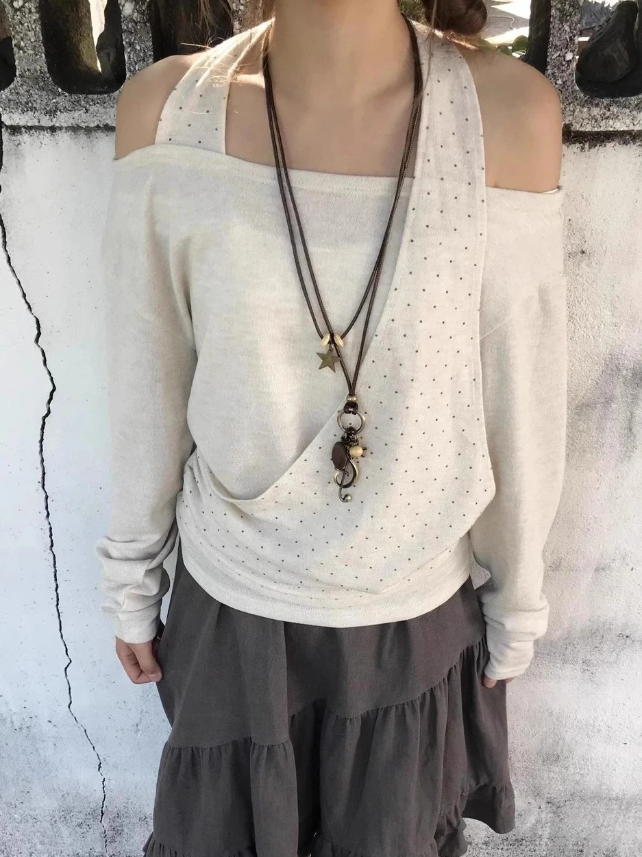 Корейская трикотажная футболка Sle Long Sve, женская лоскутная футболка в горошек, асимметричный невдающий топ с подвесными волнистыми колючками
Корейская трикотажная футболка Sle Long Sve, женская лоскутная футболка в горошек, асимметричный невдающий топ с подвесными волнистыми колючками