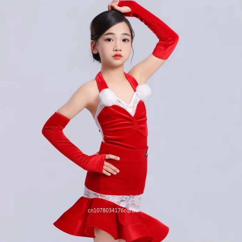 Children Latin Dance Dress Red Velvet Christmas Style Halter Ruffle Skirt Kids Ballroom Salsa Tango Dance Performance Costume
Children Latin Dance Dress Red Velvet Christmas Style Halter Ruffle Skirt Kids Ballroom Salsa Tango Dance Performance Costume