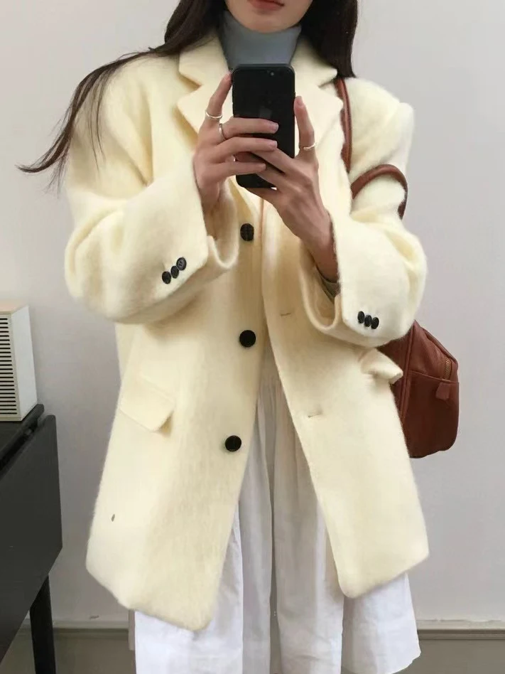 Милый мягкий светло-желтый шерстяной костюм Jaet, женская осенне-зимняя свободная теплая верхняя одежда с лацканами на одной пуговице
Милый мягкий светло-желтый шерстяной костюм Jaet, женская осенне-зимняя свободная теплая верхняя одежда с лацканами на одной пуговице