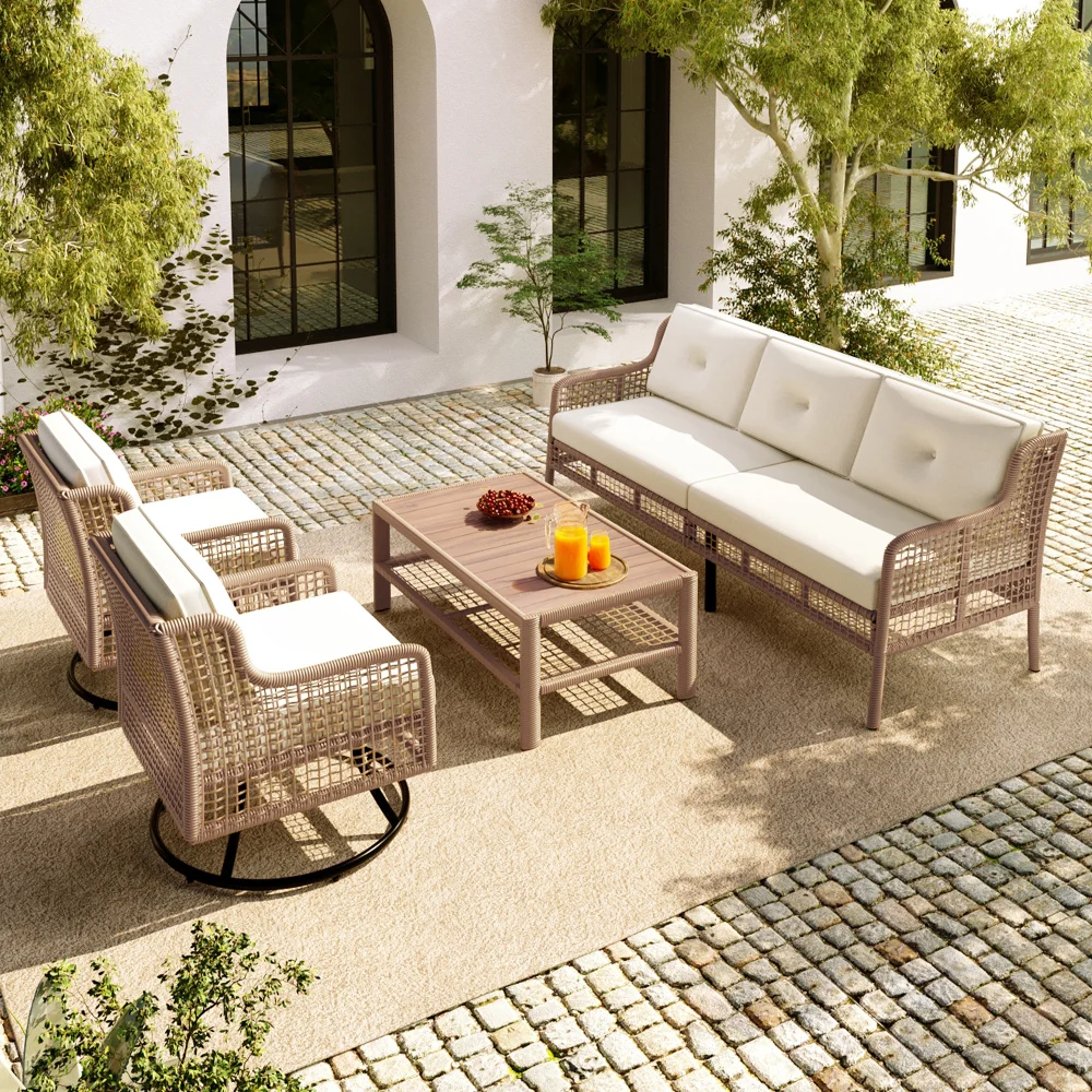 Ye 4-Piece Patio Furniture Set with Swivel Chairs, 5-Person Outdoor Wicker Sofas, Sectional Rattan Outdoor Conversation Set for Poolside, Backyard Deck - Beige
Ye 4-Piece Patio Furniture Set with Swivel Chairs, 5-Person Outdoor Wicker Sofas, Sectional Rattan Outdoor Conversation Set for Poolside, Backyard Deck - Beige