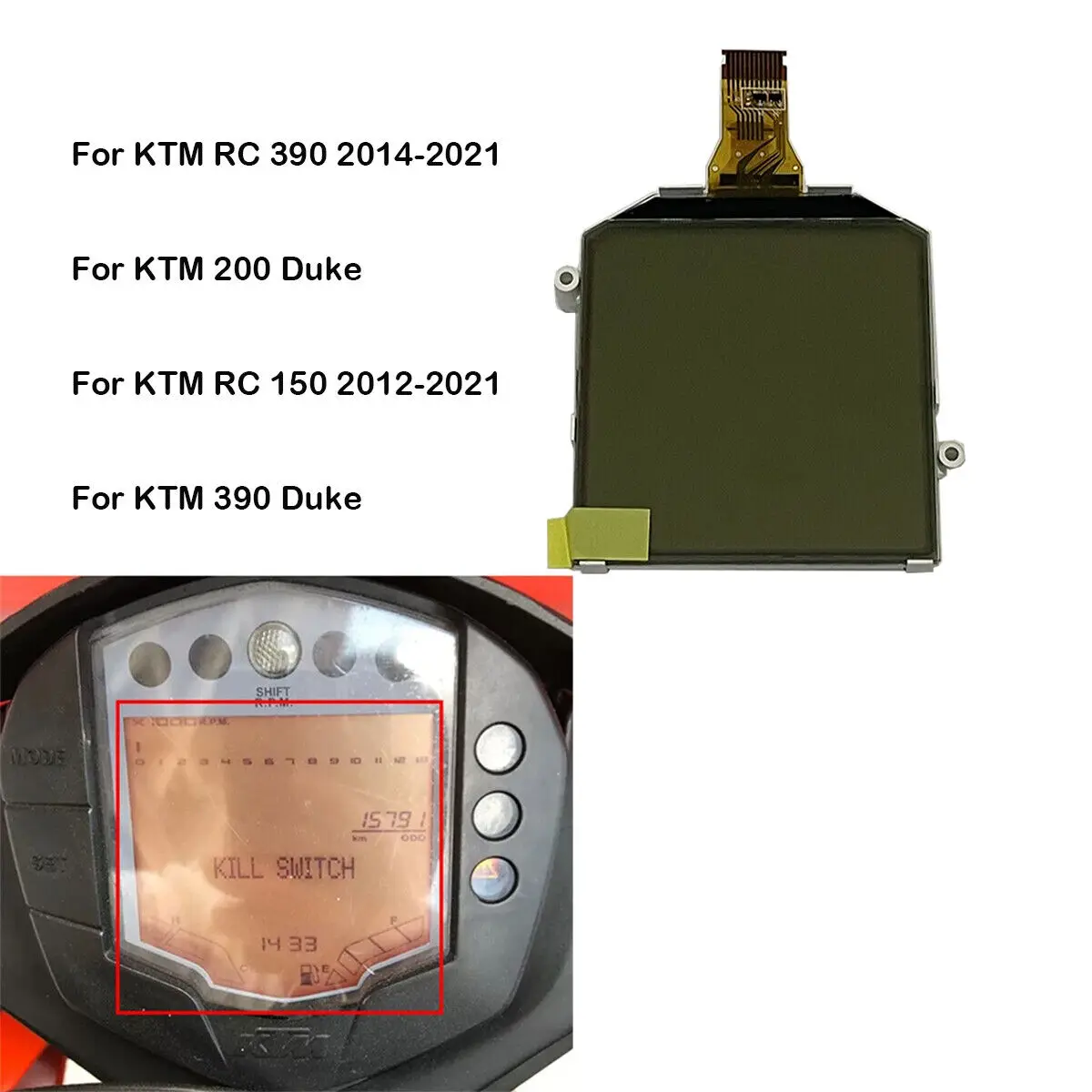 DX-SS1266B-07 LCD Display For KTM RC 390/200/150 KTM-Duke 125/200/250/390 Motorcycle Speedometer Screen Replacement
DX-SS1266B-07 LCD Display For KTM RC 390/200/150 KTM-Duke 125/200/250/390 Motorcycle Speedometer Screen Replacement