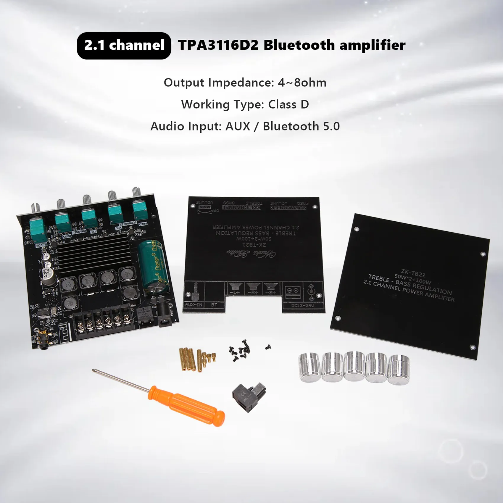 ABBH-ZK-TB21 TPA3116D2 Усилитель Bluetooth 5.0 с басами 50WX2 + 100W 2.1 Canaux Amplificateur Audio
ABBH-ZK-TB21 TPA3116D2 Усилитель Bluetooth 5.0 с басами 50WX2 + 100W 2.1 Canaux Amplificateur Audio