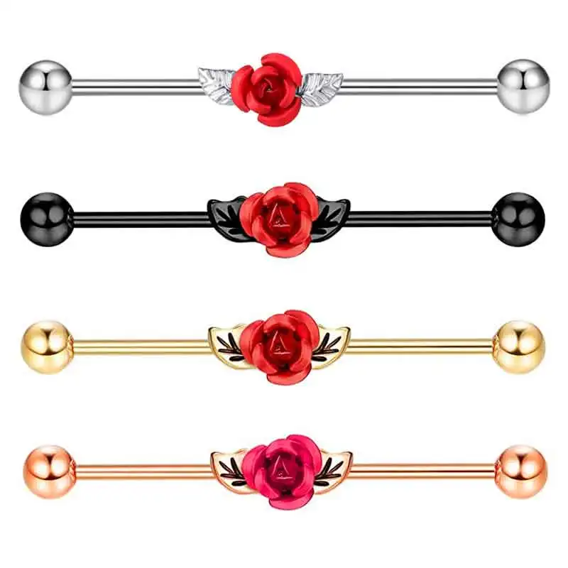 Wholesales 14g Industrial earrings barbell stainless steel rose flower black long 38mm conch helix industrial piercing bar body
Wholesales 14g Industrial earrings barbell stainless steel rose flower black long 38mm conch helix industrial piercing bar body