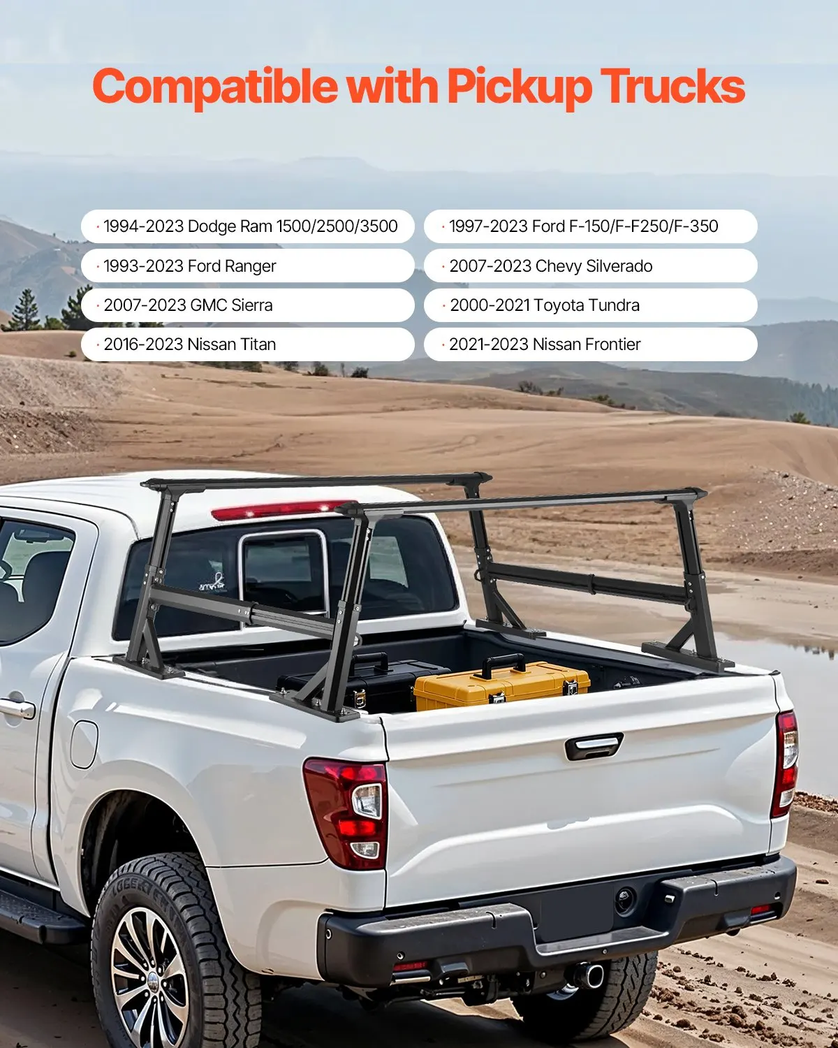 Truck Ladder Rack, 21-31.5 In Height, Adjustable Non-Drilling Aluminum Cargo Rack With Sidebar, 800 Lbs Static Capacity, Ideal For Canoes, Surfboards, Ladders, Lumber, Tents, And Large Cargo
Truck Ladder Rack, 21-31.5 In Height, Adjustable Non-Drilling Aluminum Cargo Rack With Sidebar, 800 Lbs Static Capacity, Ideal For Canoes, Surfboards, Ladders, Lumber, Tents, And Large Cargo