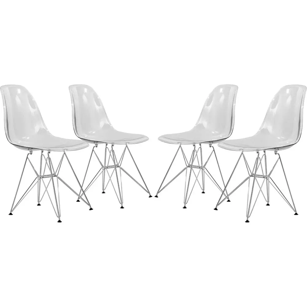 Acrylic Dining Chairs with Chrome Steel Base, Curved Back, Ergonomic Design, Set of 4
Acrylic Dining Chairs with Chrome Steel Base, Curved Back, Ergonomic Design, Set of 4