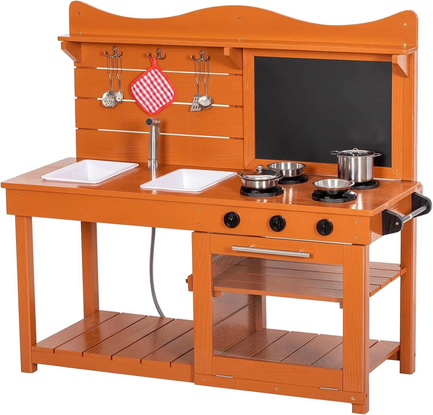 Kitchen Playset for Kids, Outdoor Wooden Mud Kitchen Set w/2 Removable Sinks & Spray Pipe, Backyard Garden Toddler Pretend
Kitchen Playset for Kids, Outdoor Wooden Mud Kitchen Set w/2 Removable Sinks & Spray Pipe, Backyard Garden Toddler Pretend