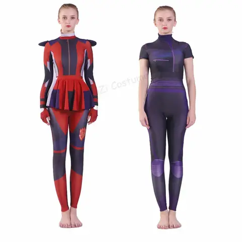 Mulheres meninas descendentes 3 evie mal cosplay traje elastano zentai bodysuit terno macacões traje de halloween para crianças adulto