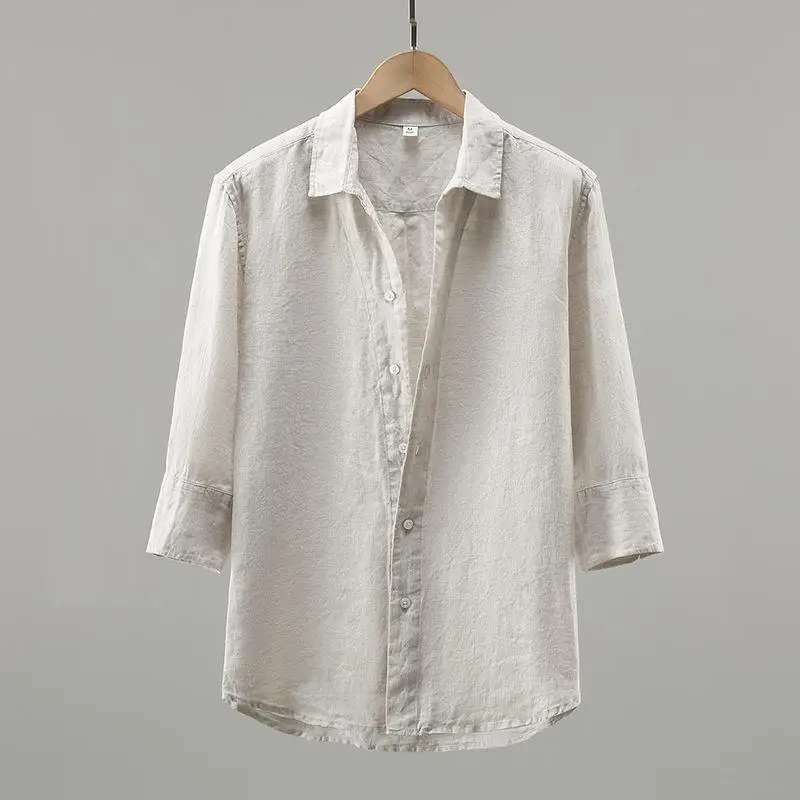 Linen White Men's Shirt Three Quarter Sleeves Thin Casual Style Long Sleeve Casual Wind Resistant Durable Summer Shirt
Linen White Men's Shirt Three Quarter Sleeves Thin Casual Style Long Sleeve Casual Wind Resistant Durable Summer Shirt