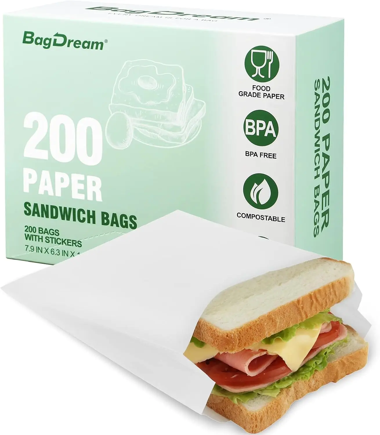 Paper Sandwich Bags 200 Count with Thank You Stickers, 7.9x6.3 Inches Grease Resistant for Lunch and Snacks
Paper Sandwich Bags 200 Count with Thank You Stickers, 7.9x6.3 Inches Grease Resistant for Lunch and Snacks