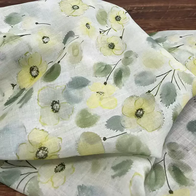 100% ramie fabric, white yellow flower pattern, used for making clothing, skirts, and DIY sewing fabrics
100% ramie fabric, white yellow flower pattern, used for making clothing, skirts, and DIY sewing fabrics