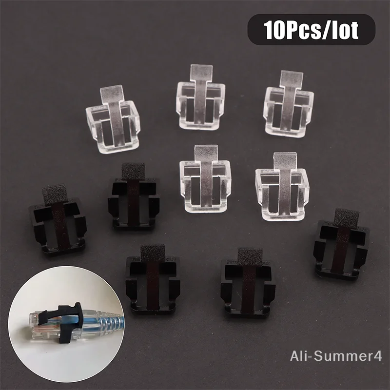 10Pcs Network Cable Crystal Head Buckle Replaceable RJ45 Plug Protective Cover Latch For RJ45 Cable Repaire Parts