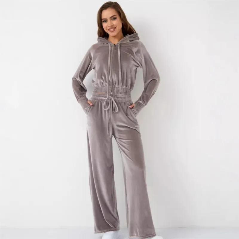 2025 New Trendy Solid Color Zip-Up Shimmering Silver Sweatshirt Belted Joggers Two-Piece Set Cozy Fit for Casual & Streetwear
2025 New Trendy Solid Color Zip-Up Shimmering Silver Sweatshirt Belted Joggers Two-Piece Set Cozy Fit for Casual & Streetwear
