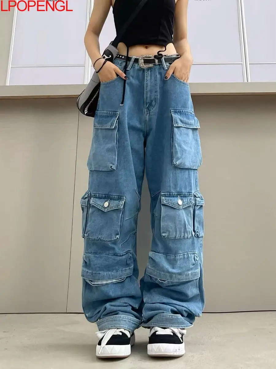 Fashion Loose Multi Pocket Design Denim Pants Women's Wide Legs Jeans New American Style Blocking Personality High Street Trend
Fashion Loose Multi Pocket Design Denim Pants Women's Wide Legs Jeans New American Style Blocking Personality High Street Trend