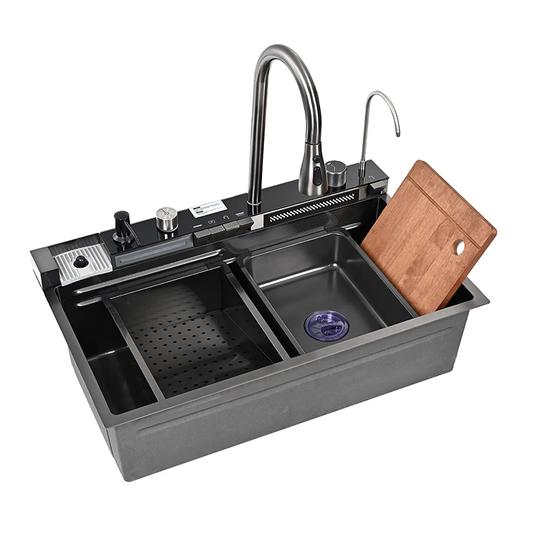 304 Stainless Steel Single Bowl Kitchen Sink Waterfall Faucet Multifunction Smart Counter Installation Nano Surface Square
304 Stainless Steel Single Bowl Kitchen Sink Waterfall Faucet Multifunction Smart Counter Installation Nano Surface Square