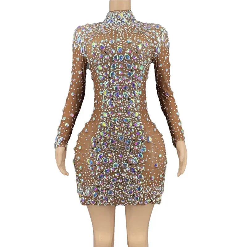Singer Show Dance Dress Sparkly Crystal Transparent Brown Mesh Transparent Short Dress Sexy Split Prom Party Birthday Dress
Singer Show Dance Dress Sparkly Crystal Transparent Brown Mesh Transparent Short Dress Sexy Split Prom Party Birthday Dress