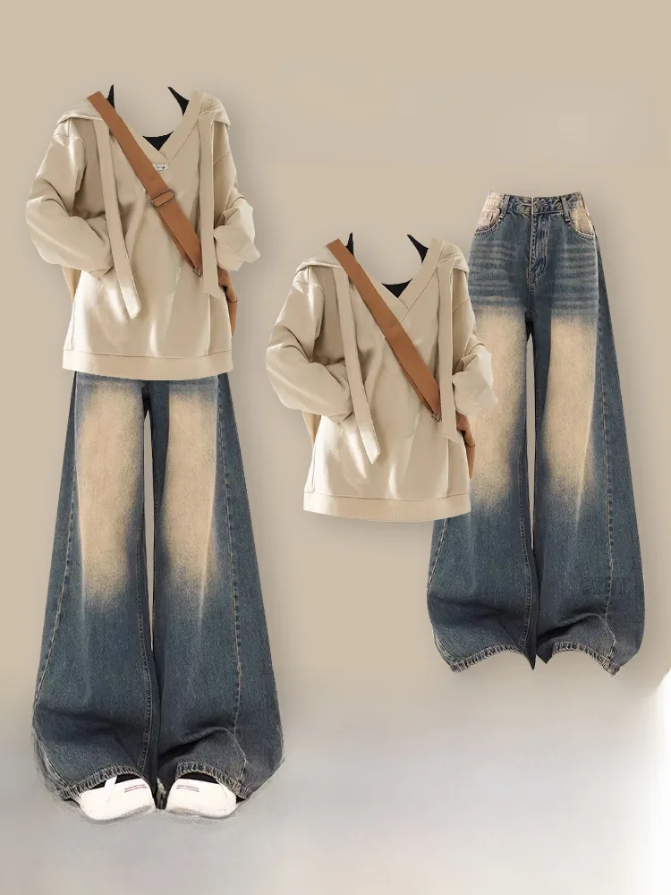 Laid-ba джинсовый комплект с капюшоном, женские свободные винтажные осенне-зимние утягивающие джинсы из двух предметов, повседневные прямые джинсы с высокой талией
Laid-ba джинсовый комплект с капюшоном, женские свободные винтажные осенне-зимние утягивающие джинсы из двух предметов, повседневные прямые джинсы с высокой талией