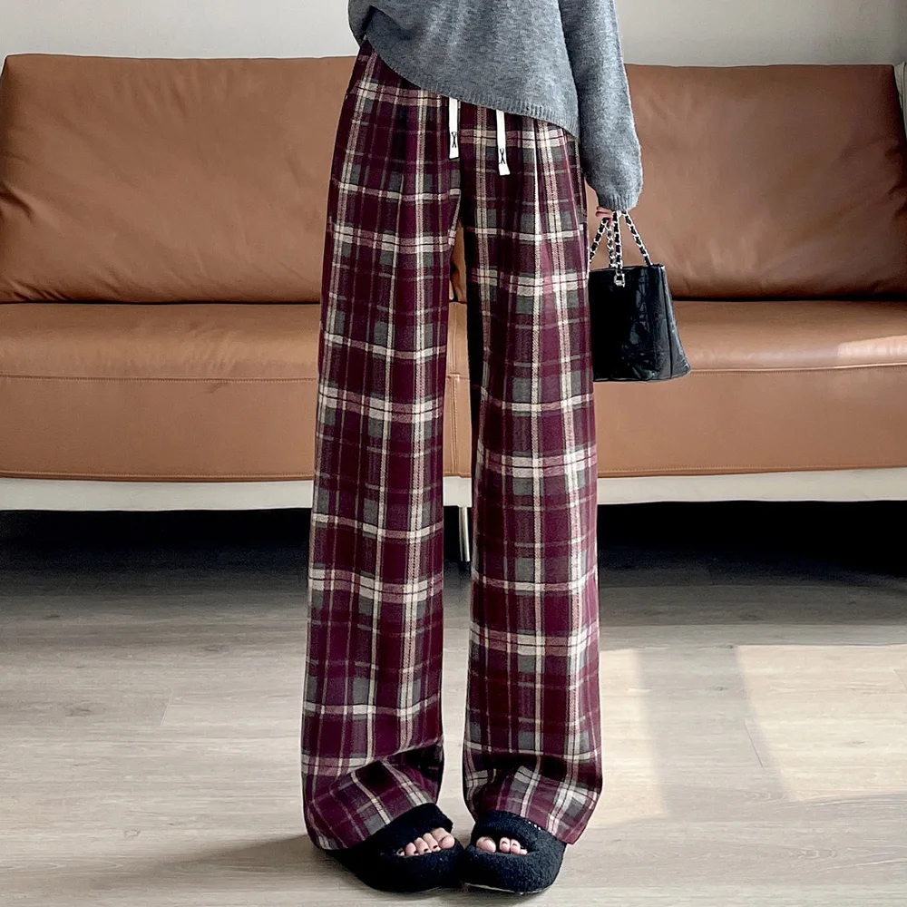European plaid casual pants for women's autumn new high-end fashion plus size narrow version wide leg straight leg pants
European plaid casual pants for women's autumn new high-end fashion plus size narrow version wide leg straight leg pants