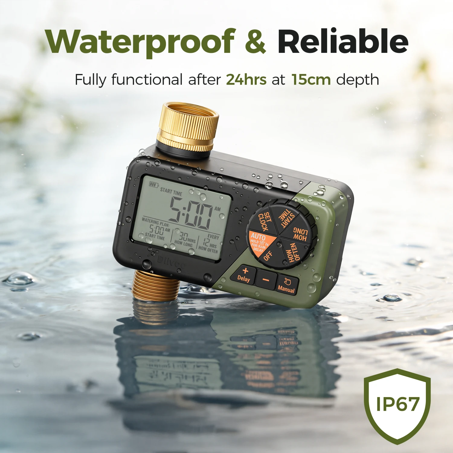 Diivoo Water Timer with Brass Inlet & Outlet Garden Programmable Automatic Irrigation Hose Timer with Rain Delay Manual Watering
Diivoo Water Timer with Brass Inlet & Outlet Garden Programmable Automatic Irrigation Hose Timer with Rain Delay Manual Watering