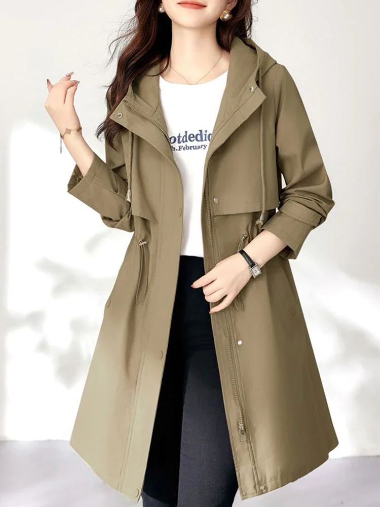 Long Hooded Drawstring Waist Windbreaker Slim Korea New Fashion Trench Coats Women Outerwears Elegant
Long Hooded Drawstring Waist Windbreaker Slim Korea New Fashion Trench Coats Women Outerwears Elegant