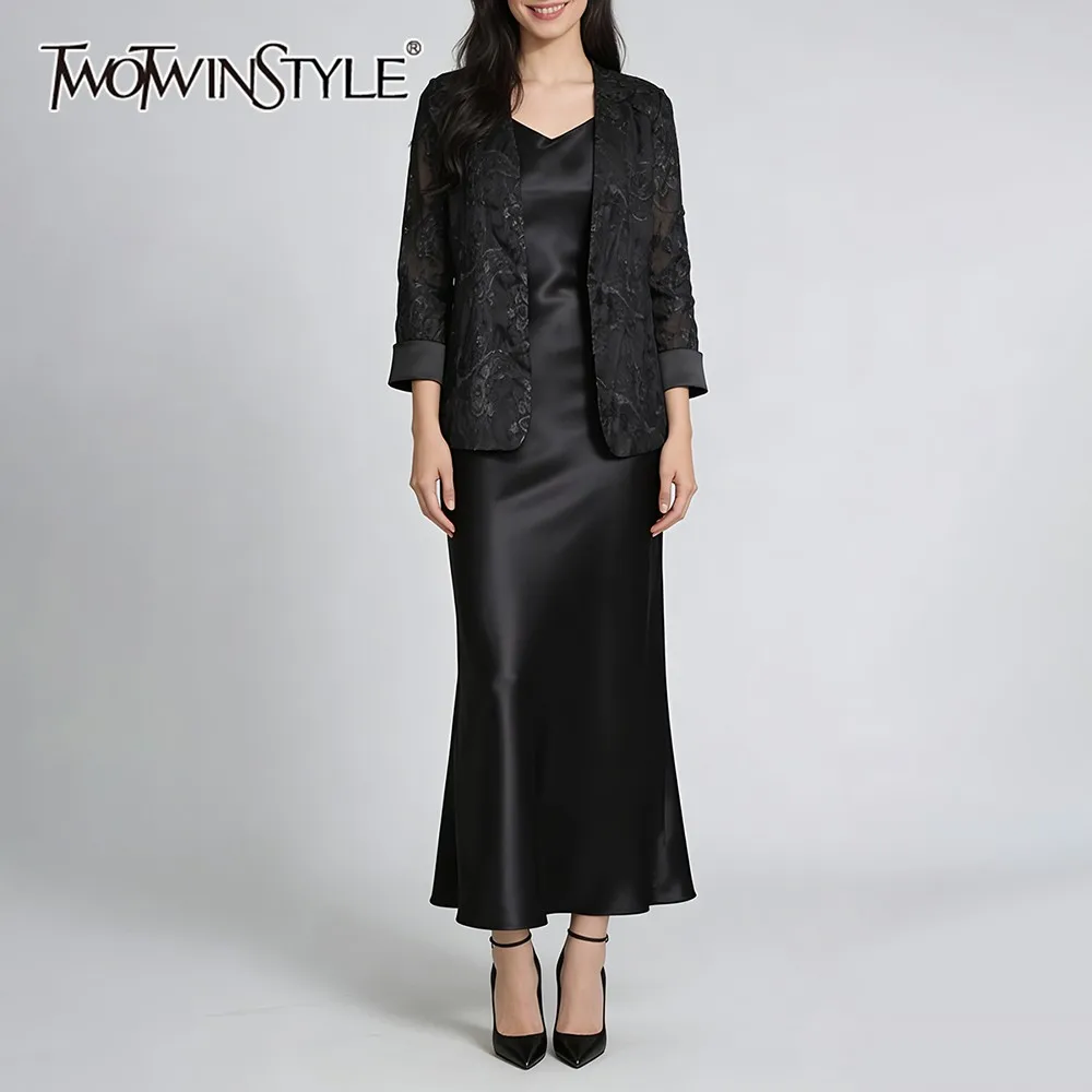 TWOTWINSTYLE Черный элегантный комплект из двух предметов для женщин: пальто с V-образным вырезом и длинными рукавами, длинное платье без рукавов с V-образным вырезом, женская одежда, новинка
TWOTWINSTYLE Черный элегантный комплект из двух предметов для женщин: пальто с V-образным вырезом и длинными рукавами, длинное платье без рукавов с V-образным вырезом, женская одежда, новинка