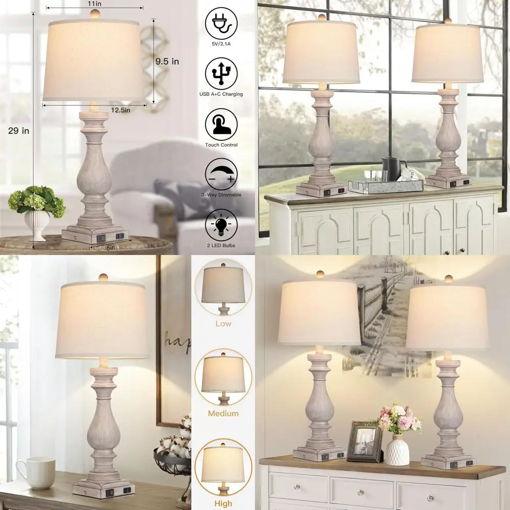 Пара из 29 настольных ламп для гостиной в винтажном стиле с USB-портами и переменным током, трехсторонняя сенсорная регулировка яркости, идеально подходит для прикроватного использования.
Пара из 29 настольных ламп для гостиной в винтажном стиле с USB-портами и переменным током, трехсторонняя сенсорная регулировка яркости, идеально подходит для прикроватного использования.