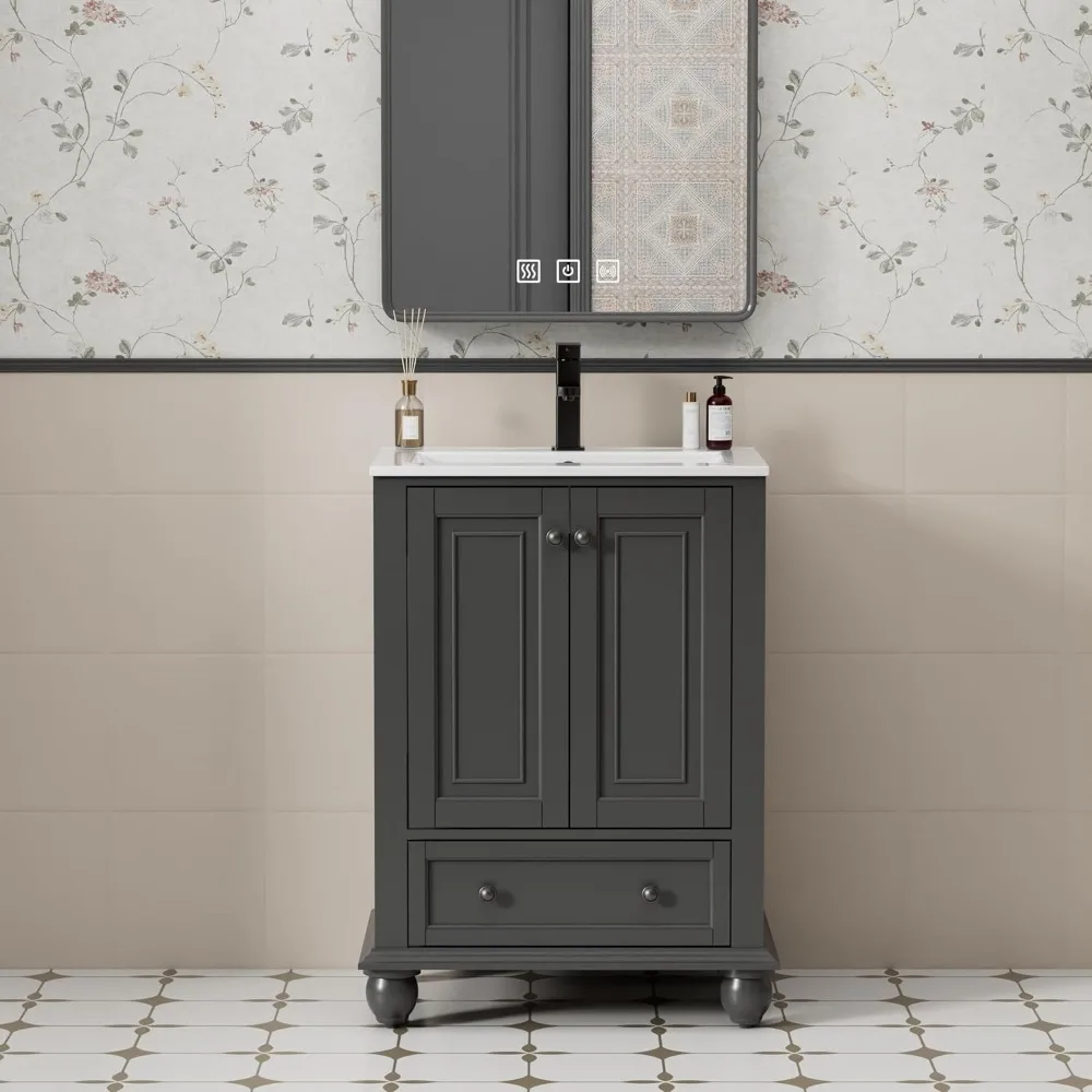 24" Bathroom Vanity Sink Combo Vintage Style with Painted Solid Wood Construction, Retro Vanities Storage Cabinet w/Gourd Leg
24" Bathroom Vanity Sink Combo Vintage Style with Painted Solid Wood Construction, Retro Vanities Storage Cabinet w/Gourd Leg