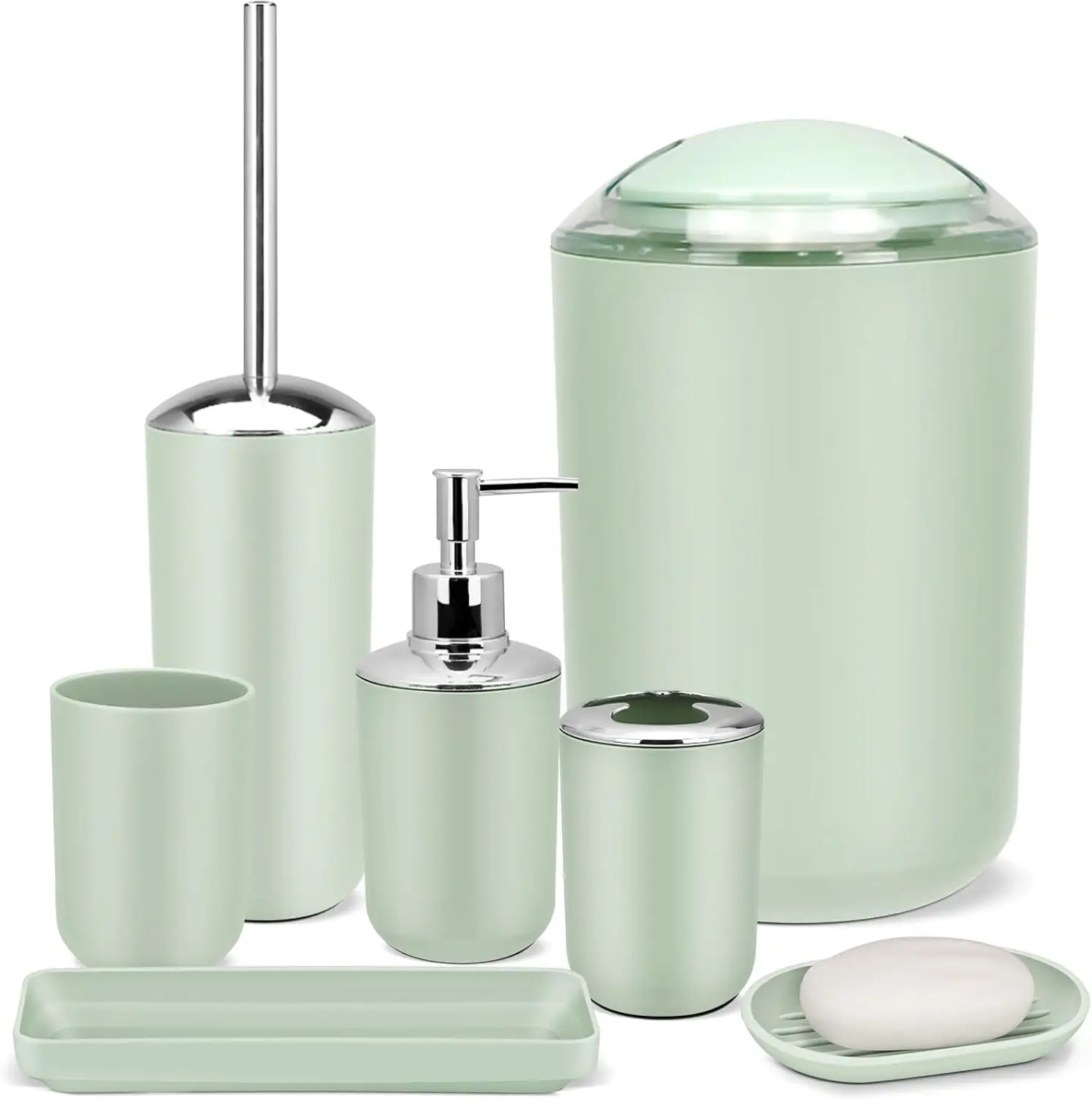 7 Piece Green Bathroom Accessories Set with Tray, Toilet Brush & Trash Can for Decor and Gifts
7 Piece Green Bathroom Accessories Set with Tray, Toilet Brush & Trash Can for Decor and Gifts