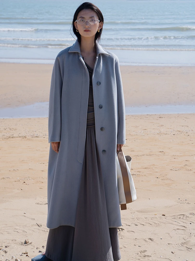 Lumbinibi2025 Spring New ey Blue Long Over-Knee Double-Faced Wool Coat Single-Button Collar Jaet Ladies' Commute Sle
Lumbinibi2025 Spring New ey Blue Long Over-Knee Double-Faced Wool Coat Single-Button Collar Jaet Ladies' Commute Sle