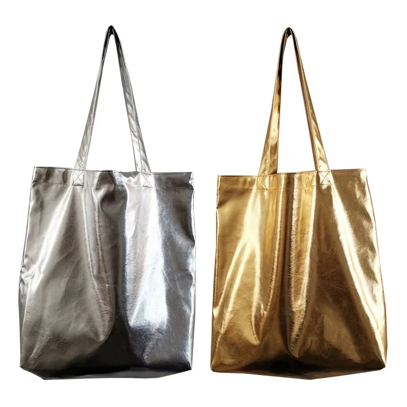Women Gold Silver Pu Leather Shoulder Bag Simple Casual Environmental Reusable Shopping Bag Lady Tote Bag With Pocket Sale Items
Women Gold Silver Pu Leather Shoulder Bag Simple Casual Environmental Reusable Shopping Bag Lady Tote Bag With Pocket Sale Items