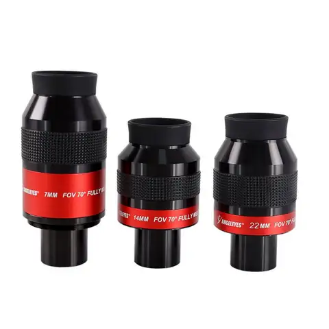 1.25 Inch Ultra Wide Angle Flat Field Parfocal Telescope Eyepiece 70 Degree Field of View 7/14/22mm