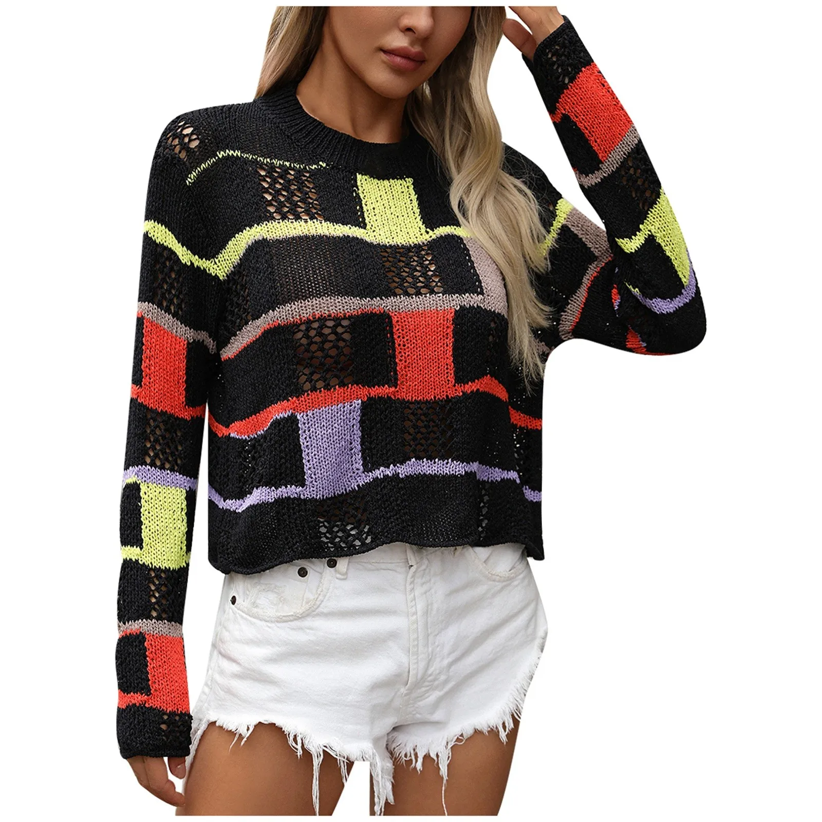 Women's Color Block Knit Pullover Sweater Stylish Round Neck Long Sleeve Womens Petite Pullover Sweaters
Women's Color Block Knit Pullover Sweater Stylish Round Neck Long Sleeve Womens Petite Pullover Sweaters